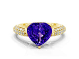 Yellow gold Heart Cut Diamond Solitaire Engagement Ring with Pavé Band and Four-Prong Setting
