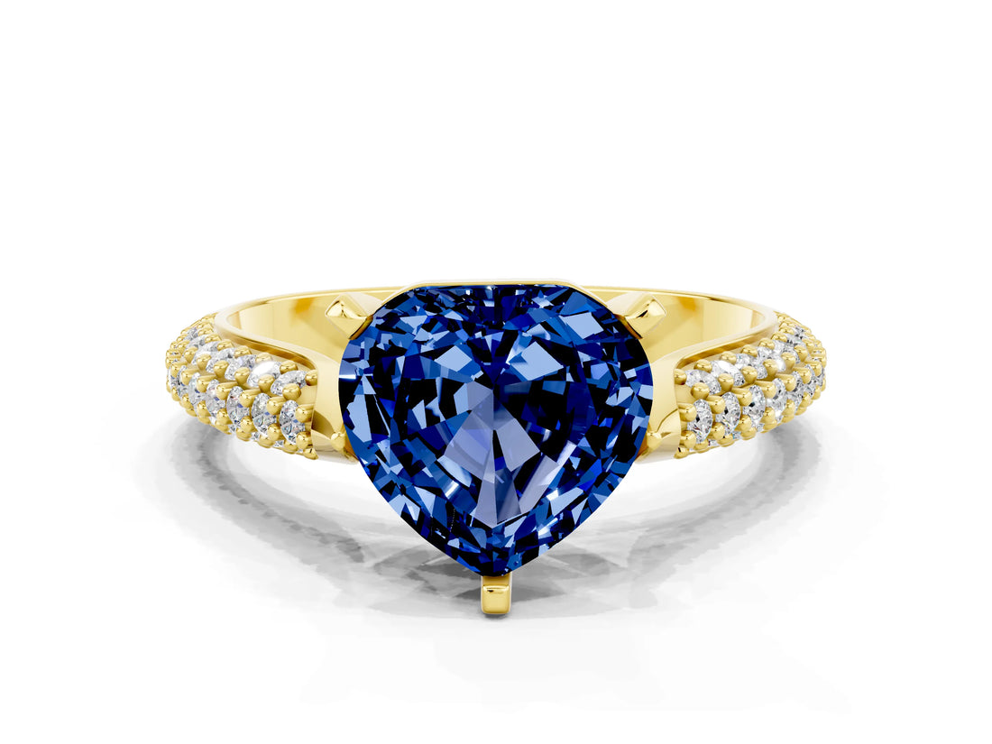 Yellow gold Heart Cut Diamond Solitaire Engagement Ring with Pavé Band and Four-Prong Setting