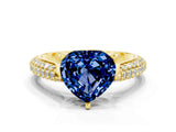 Yellow gold Heart Cut Diamond Solitaire Engagement Ring with Pavé Band and Four-Prong Setting