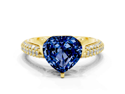 Yellow gold Heart Cut Diamond Solitaire Engagement Ring with Pavé Band and Four-Prong Setting
