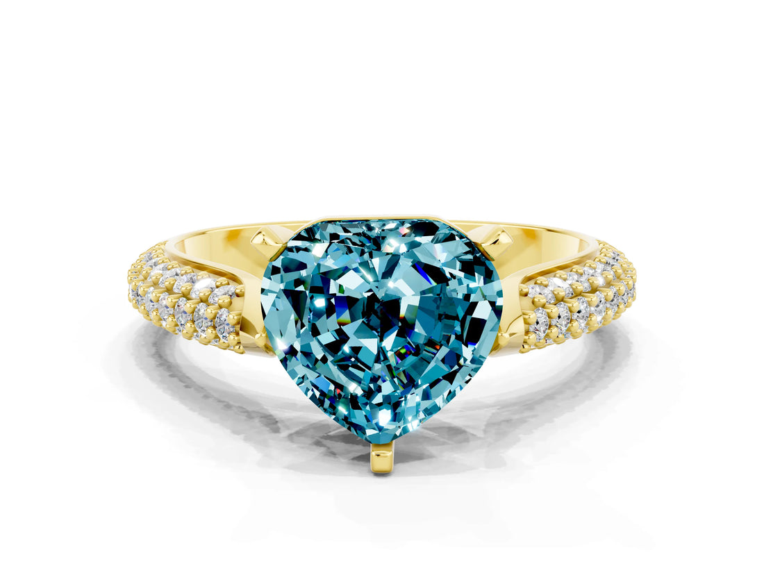 Yellow gold Heart Cut Diamond Solitaire Engagement Ring with Pavé Band and Four-Prong Setting