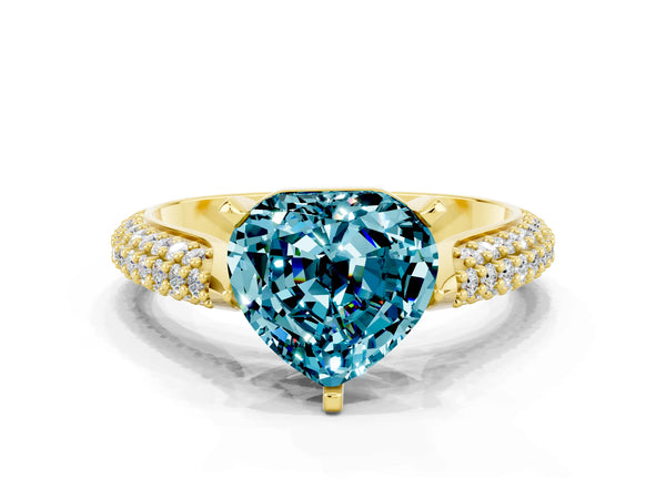 Yellow gold Heart Cut Diamond Solitaire Engagement Ring with Pavé Band and Four-Prong Setting