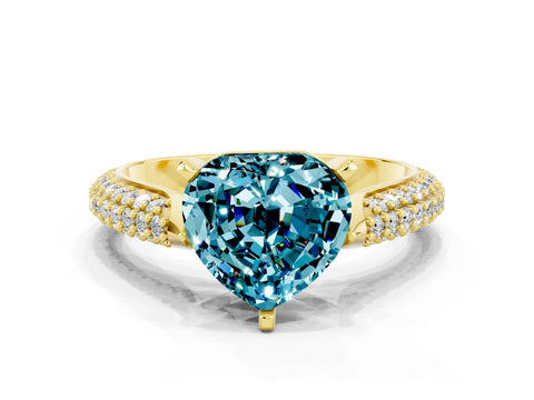 Yellow gold Heart Cut Diamond Solitaire Engagement Ring with Pavé Band and Four-Prong Setting
