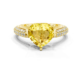 Yellow gold Heart Cut Diamond Solitaire Engagement Ring with Pavé Band and Four-Prong Setting