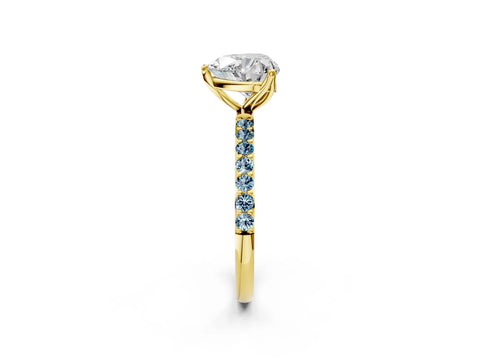 Yellow gold Heart Cut Diamond Solitaire Engagement Ring with Round with Aquamarine side stone Pavé Band and Prong Setting_2