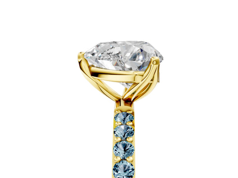 Yellow gold Heart Cut Diamond Solitaire Engagement Ring with Round with Aquamarine side stone Pavé Band and Prong Setting_5