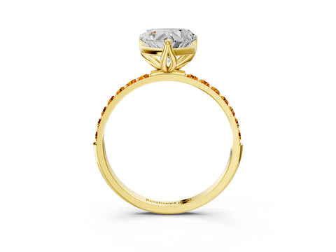 Yellow gold Heart Cut Diamond Solitaire Engagement Ring with Round with Citrine side stone Pavé Band and Prong Setting_3