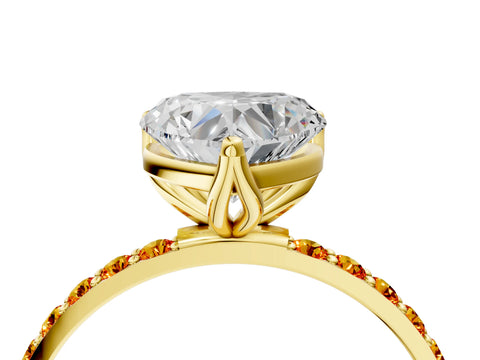 Yellow gold Heart Cut Diamond Solitaire Engagement Ring with Round with Citrine side stone Pavé Band and Prong Setting_4