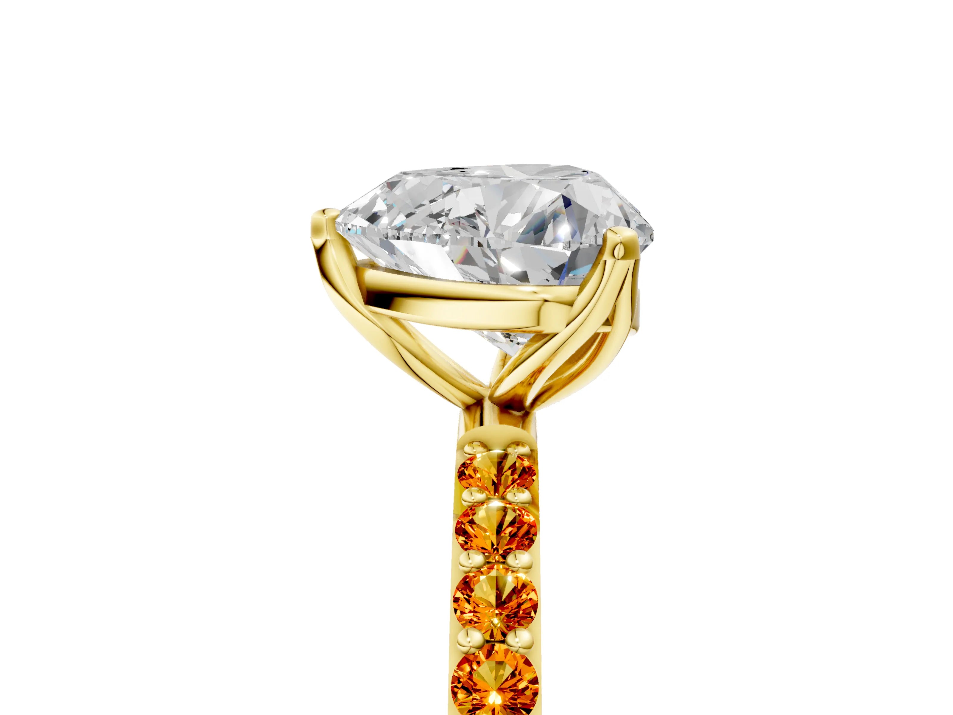 Yellow gold Heart Cut Diamond Solitaire Engagement Ring with Round with Citrine side stone Pavé Band and Prong Setting_5