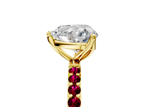 Yellow gold Heart Cut Diamond Solitaire Engagement Ring with Round with Garnet side stone Pavé Band and Prong Setting_5