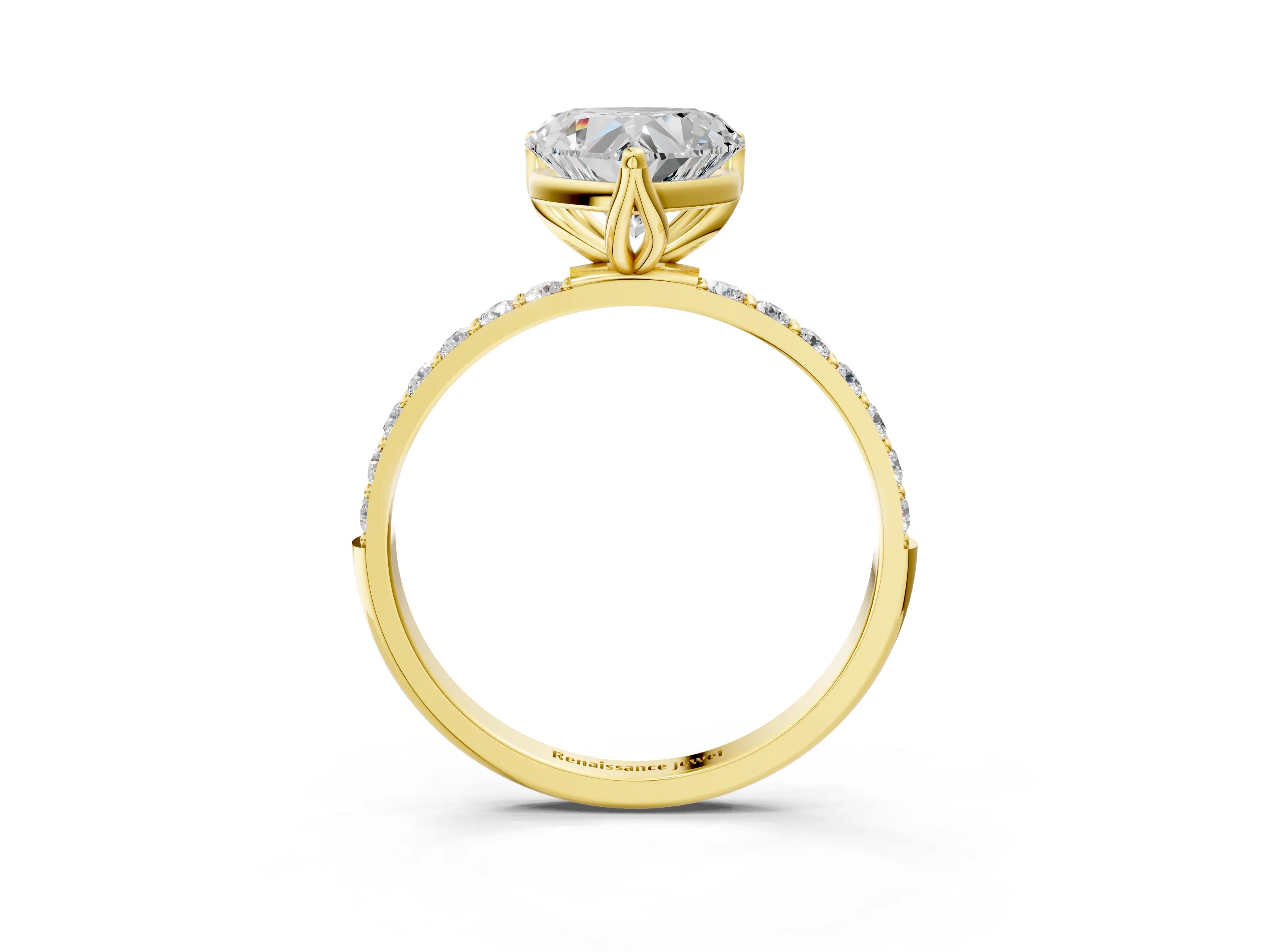 Yellow gold Heart Cut Diamond Solitaire Engagement Ring with Round with Moissanite side stone Pavé Band and Prong Setting_3