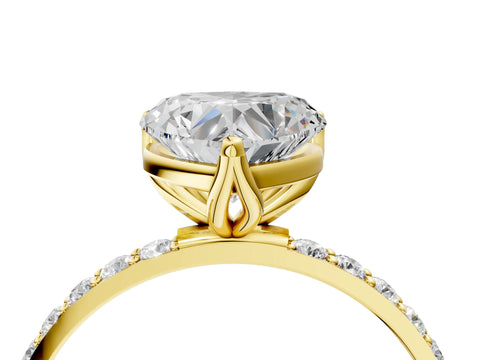 Yellow gold Heart Cut Diamond Solitaire Engagement Ring with Round with Moissanite side stone Pavé Band and Prong Setting_4