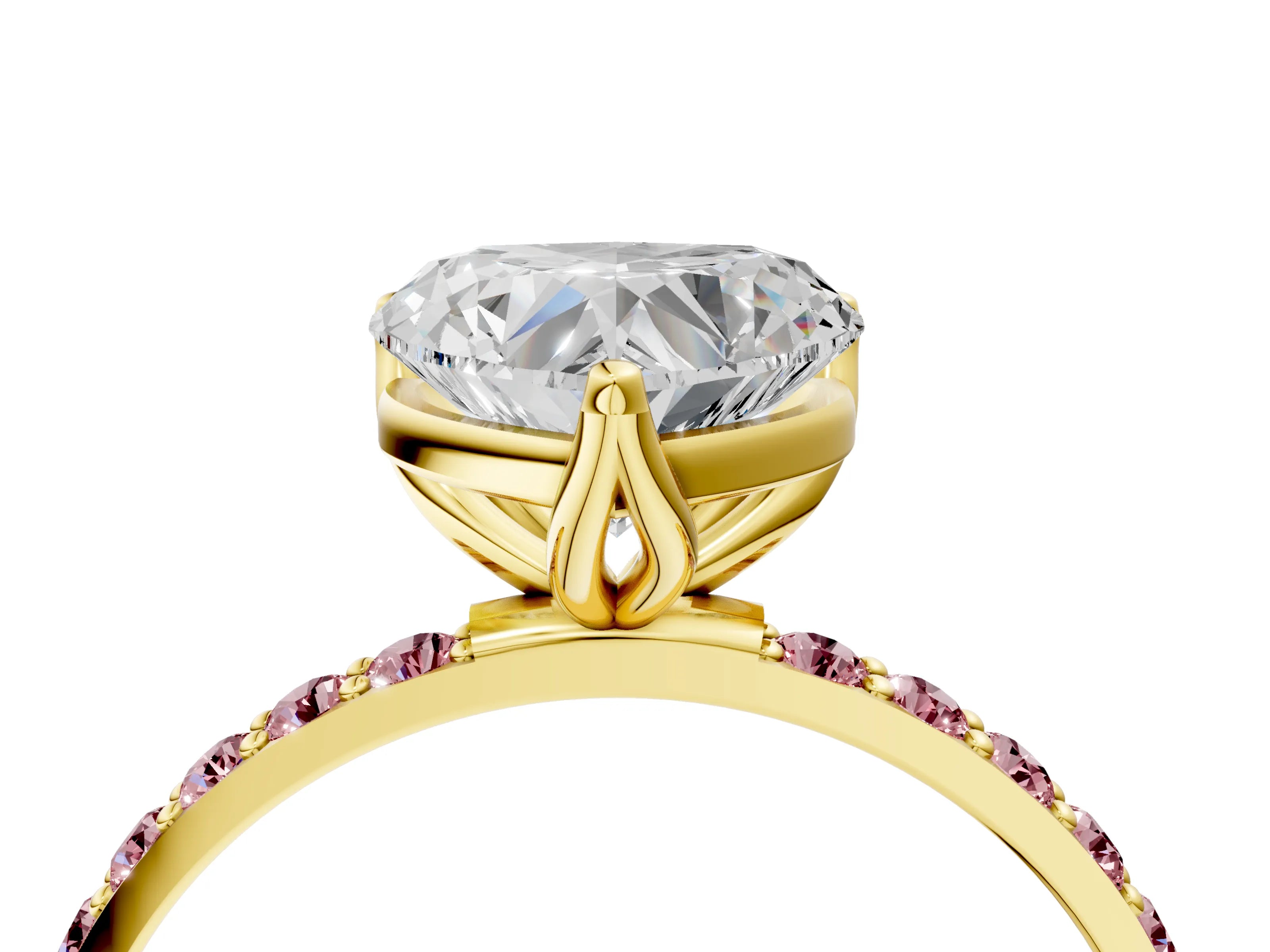 Yellow gold Heart Cut Diamond Solitaire Engagement Ring with Round with Morganite side stone Pavé Band and Prong Setting_4