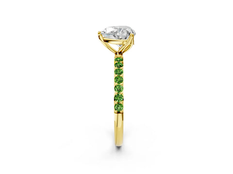 Yellow gold Heart Cut Diamond Solitaire Engagement Ring with Round with Peridot side stone Pavé Band and Prong Setting_2