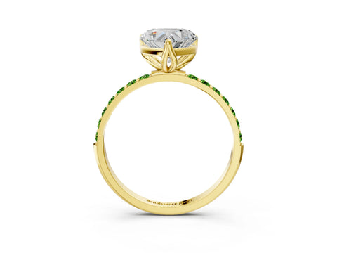 Yellow gold Heart Cut Diamond Solitaire Engagement Ring with Round with Peridot side stone Pavé Band and Prong Setting_3