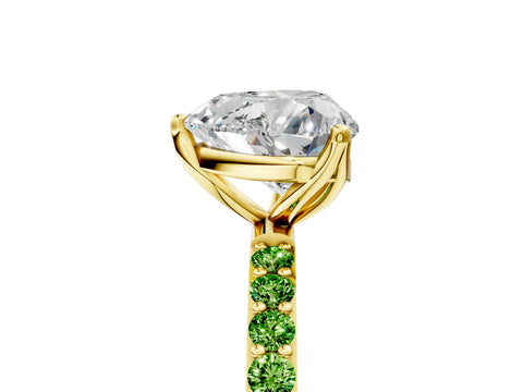 Yellow gold Heart Cut Diamond Solitaire Engagement Ring with Round with Peridot side stone Pavé Band and Prong Setting_5