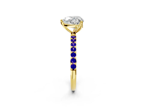 Yellow gold Heart Cut Diamond Solitaire Engagement Ring with Round with Tanzanite side stone Pavé Band and Prong Setting_2