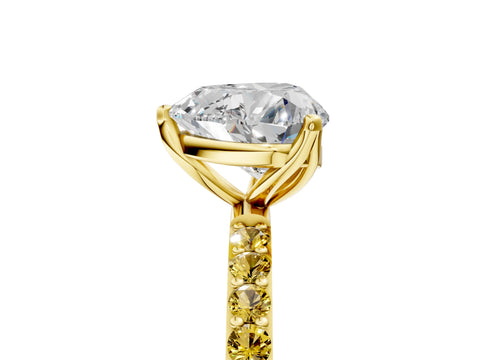 Yellow gold Heart Cut Diamond Solitaire Engagement Ring with Round with Yellow Sapphire side stone Pavé Band and Prong Setting_5