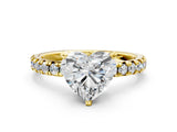 Yellow gold Heart Cut Diamond Solitaire Pavé Engagement Ring with Round Band and Prong Setting_14