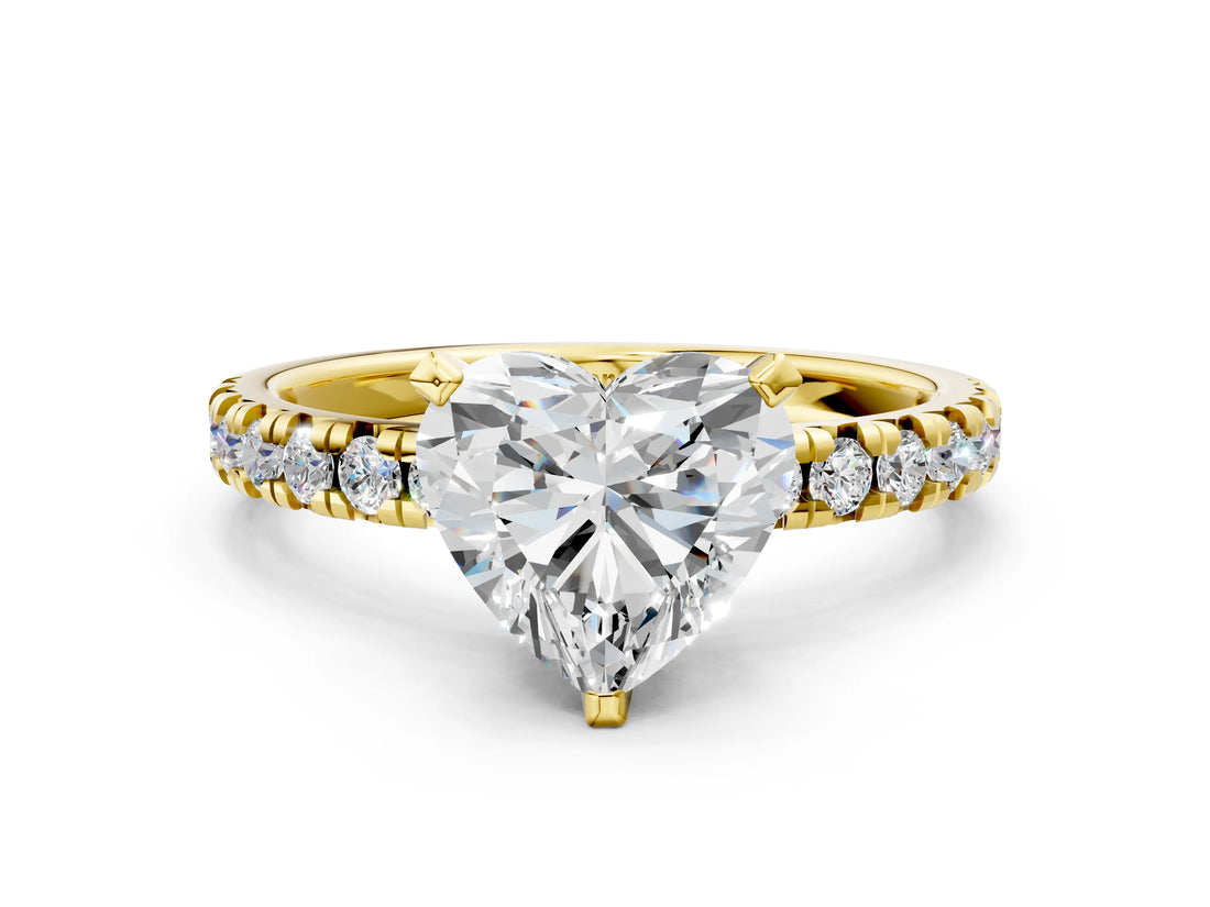 Yellow gold Heart Cut Diamond Solitaire Pavé Engagement Ring with Round Band and Prong Setting_74
