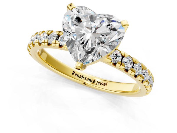Yellow Gold Heart-Shaped Solitaire Engagement Ring Setting with Large Round Accent Band
