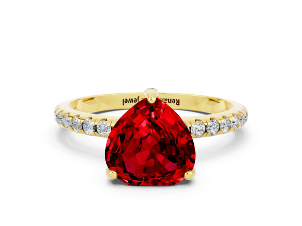 Yellow gold Heart Cut Diamond Solitaire Ring with Four-Prong Setting and Pavé Band