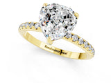 Yellow gold Heart Cut Diamond Solitaire Ring with Four-Prong Setting and Pavé Band_1