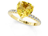 Yellow gold Heart Cut Diamond Solitaire Ring with Four-Prong Setting and Pavé Band_1