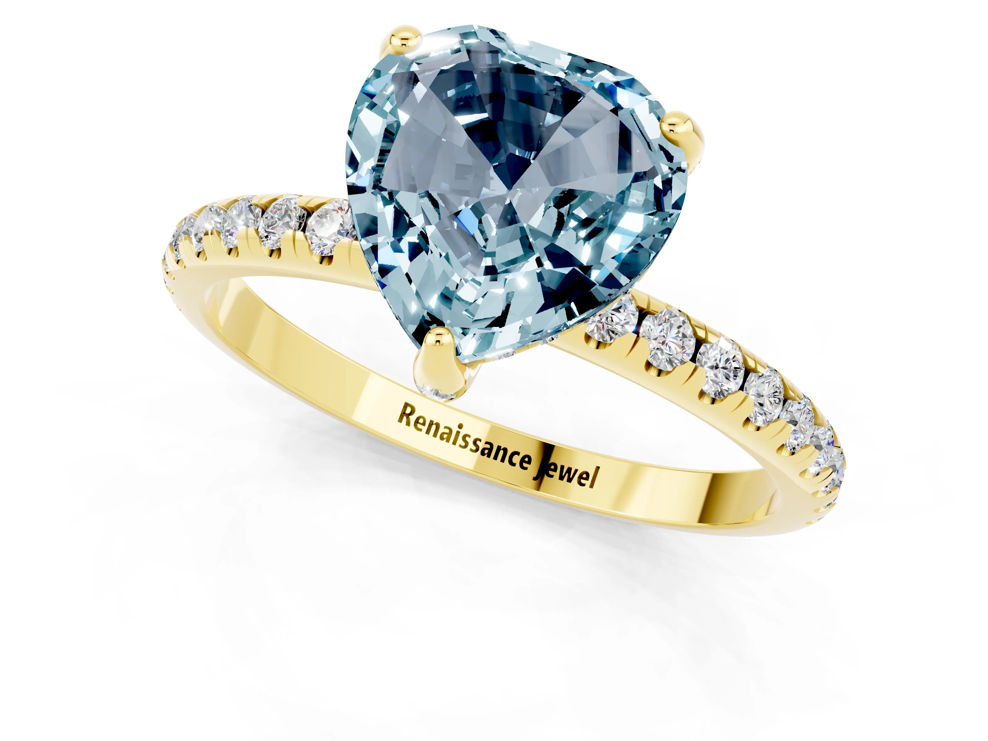 Yellow gold Heart Cut Diamond Solitaire Ring with Four-Prong Setting and Pavé Band_1