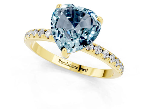 Yellow gold Heart Cut Diamond Solitaire Ring with Four-Prong Setting and Pavé Band_1