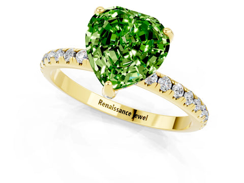 Yellow gold Heart Cut Diamond Solitaire Ring with Four-Prong Setting and Pavé Band_1