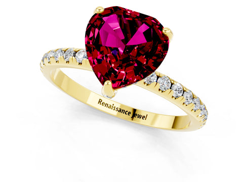 Yellow gold Heart Cut Diamond Solitaire Ring with Four-Prong Setting and Pavé Band_1