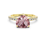 Yellow gold Heart Cut Diamond Solitaire Ring with Four-Prong Setting and Pavé Band