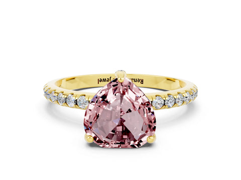 Yellow gold Heart Cut Diamond Solitaire Ring with Four-Prong Setting and Pavé Band