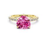 Yellow gold Heart Cut Diamond Solitaire Ring with Four-Prong Setting and Pavé Band
