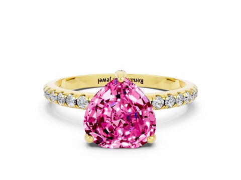 Yellow gold Heart Cut Diamond Solitaire Ring with Four-Prong Setting and Pavé Band
