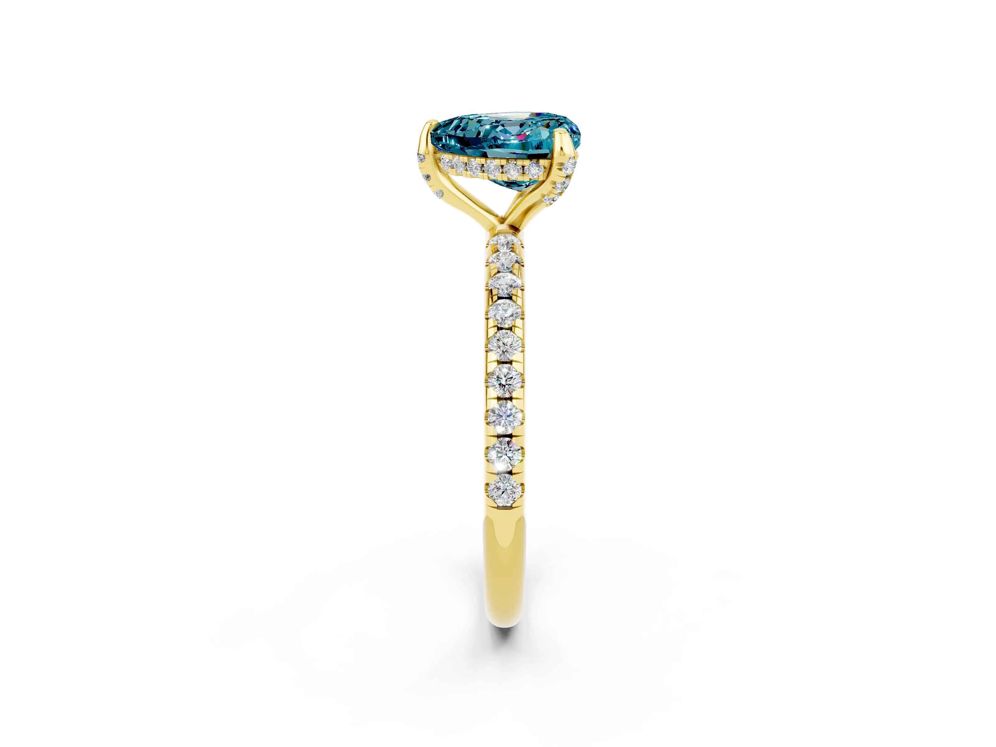 Yellow gold Heart Cut Diamond Solitaire Ring with Four-Prong Setting and Pavé Band_2