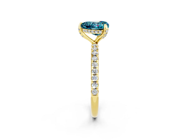 Yellow gold Heart Cut Diamond Solitaire Ring with Four-Prong Setting and Pavé Band