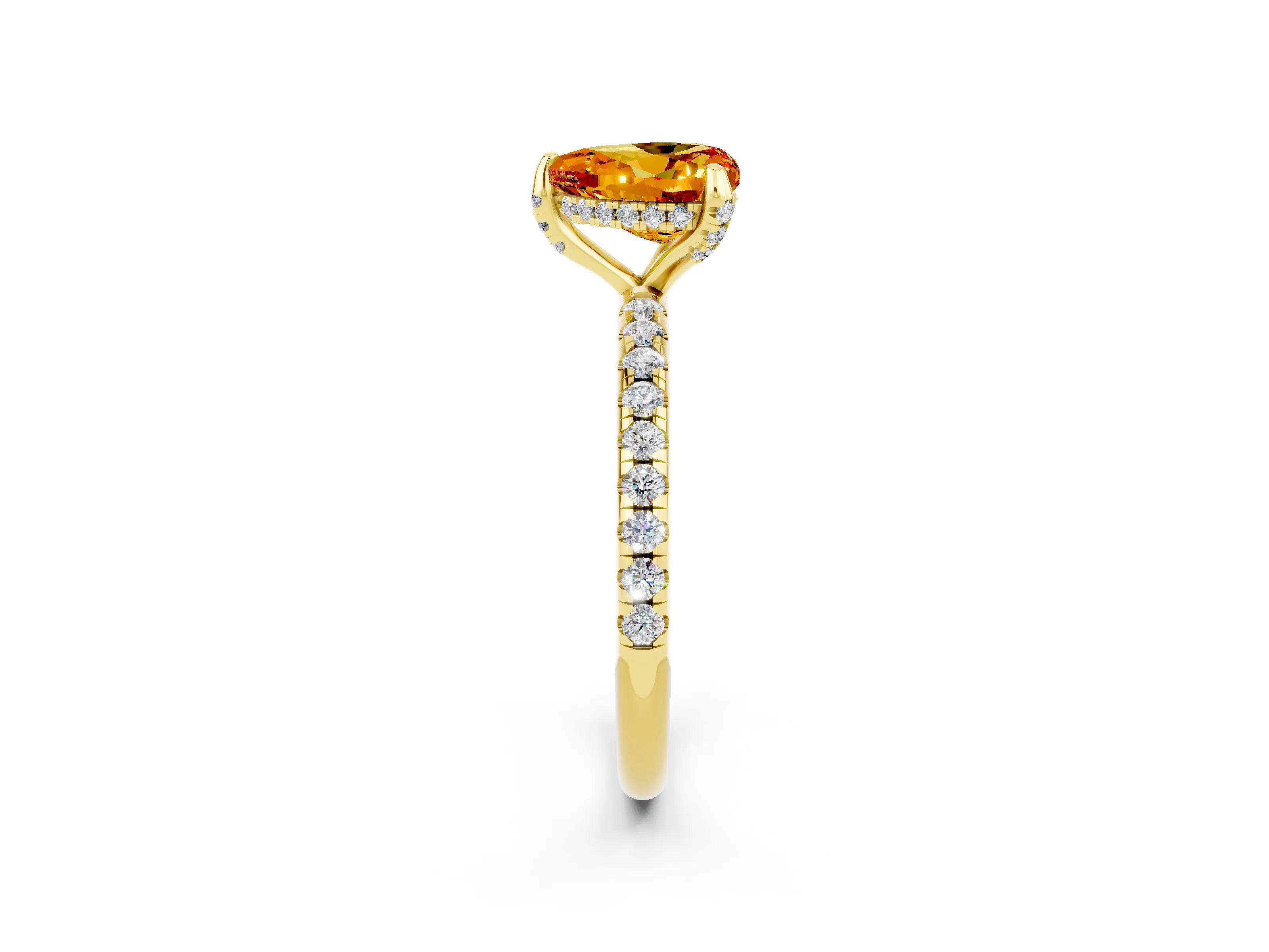 Yellow gold Heart Cut Diamond Solitaire Ring with Four-Prong Setting and Pavé Band_2