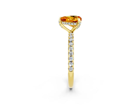 Yellow gold Heart Cut Diamond Solitaire Ring with Four-Prong Setting and Pavé Band_2