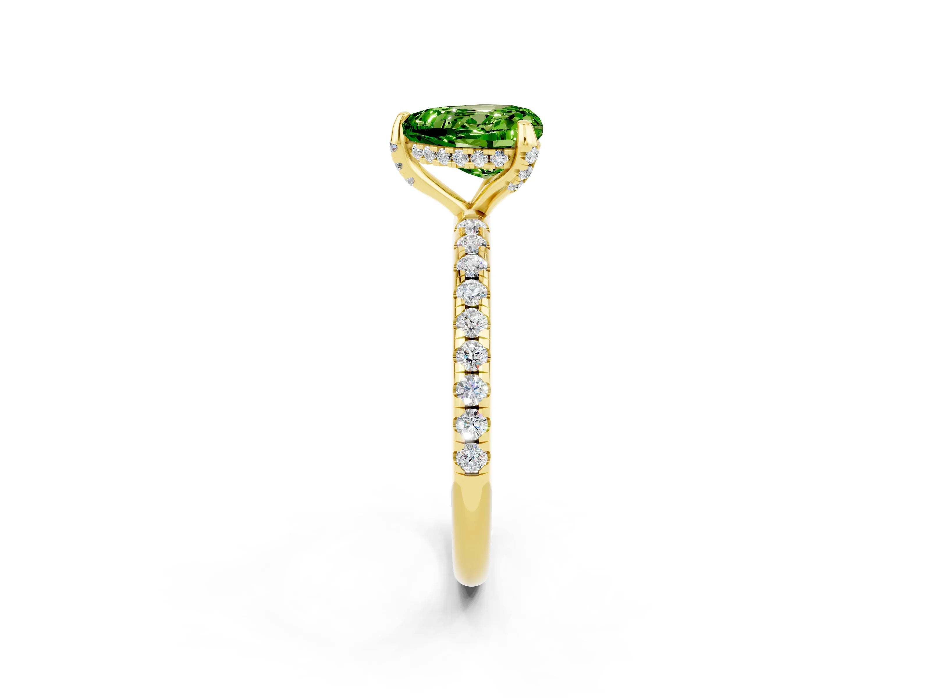 Yellow gold Heart Cut Diamond Solitaire Ring with Four-Prong Setting and Pavé Band_2
