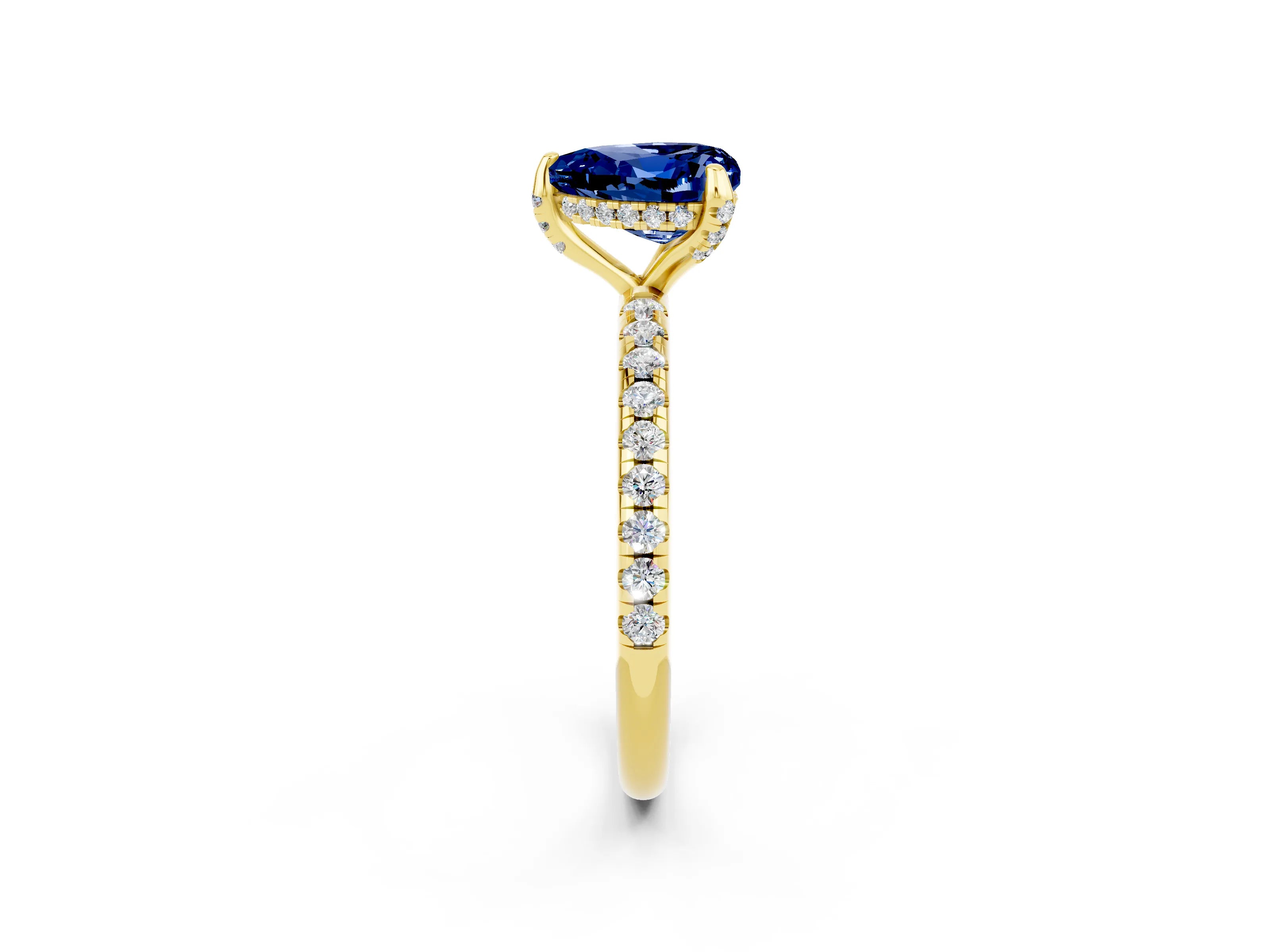 Yellow gold Heart Cut Diamond Solitaire Ring with Four-Prong Setting and Pavé Band_2