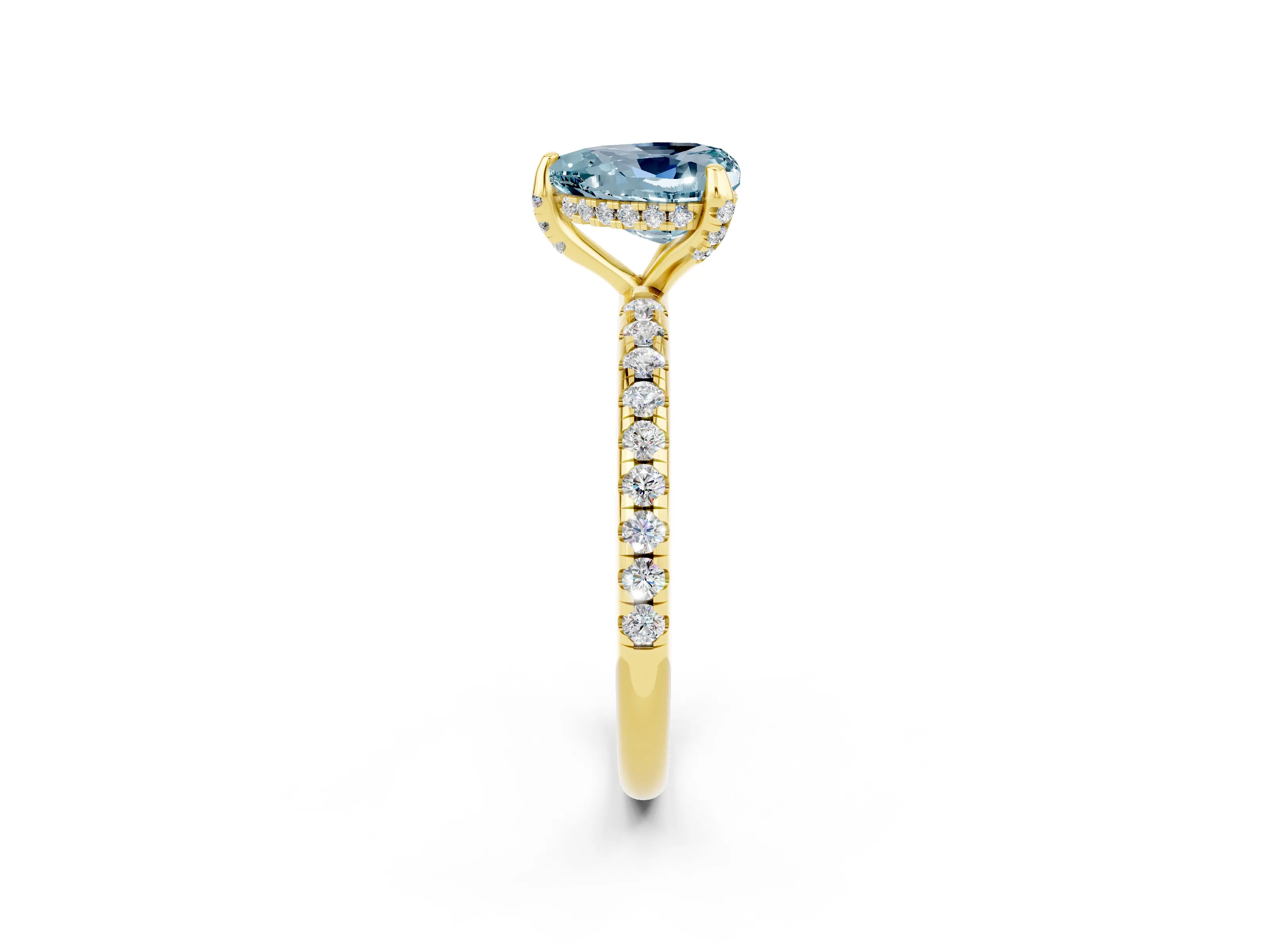 Yellow gold Heart Cut Diamond Solitaire Ring with Four-Prong Setting and Pavé Band_2