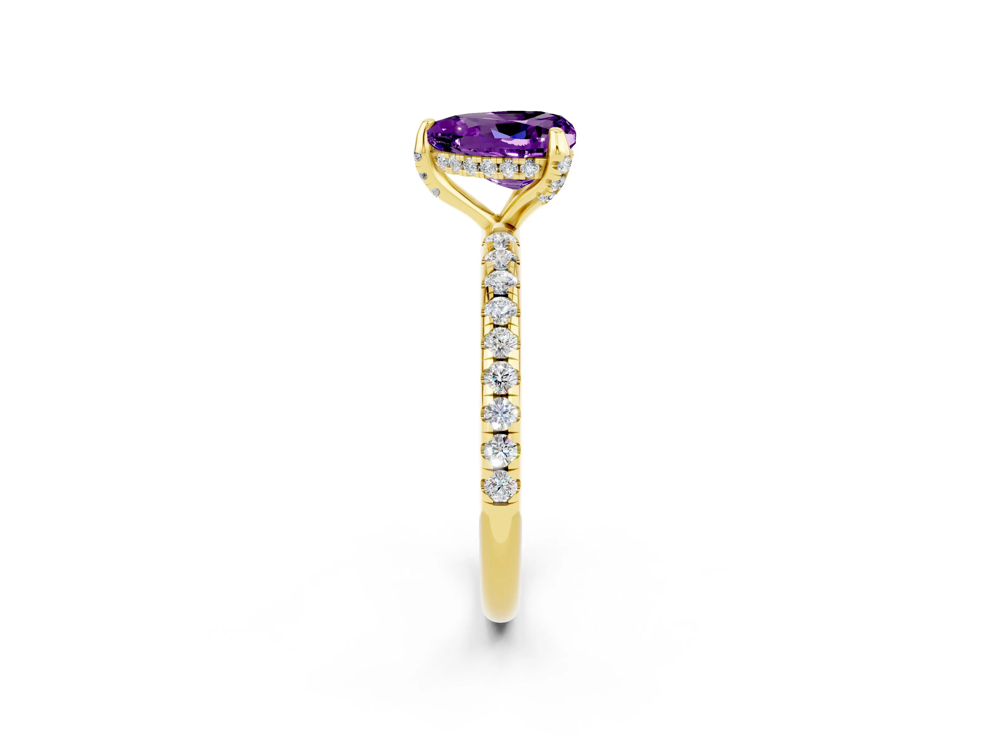 Yellow gold Heart Cut Diamond Solitaire Ring with Four-Prong Setting and Pavé Band_2