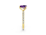 Yellow gold Heart Cut Diamond Solitaire Ring with Four-Prong Setting and Pavé Band_2