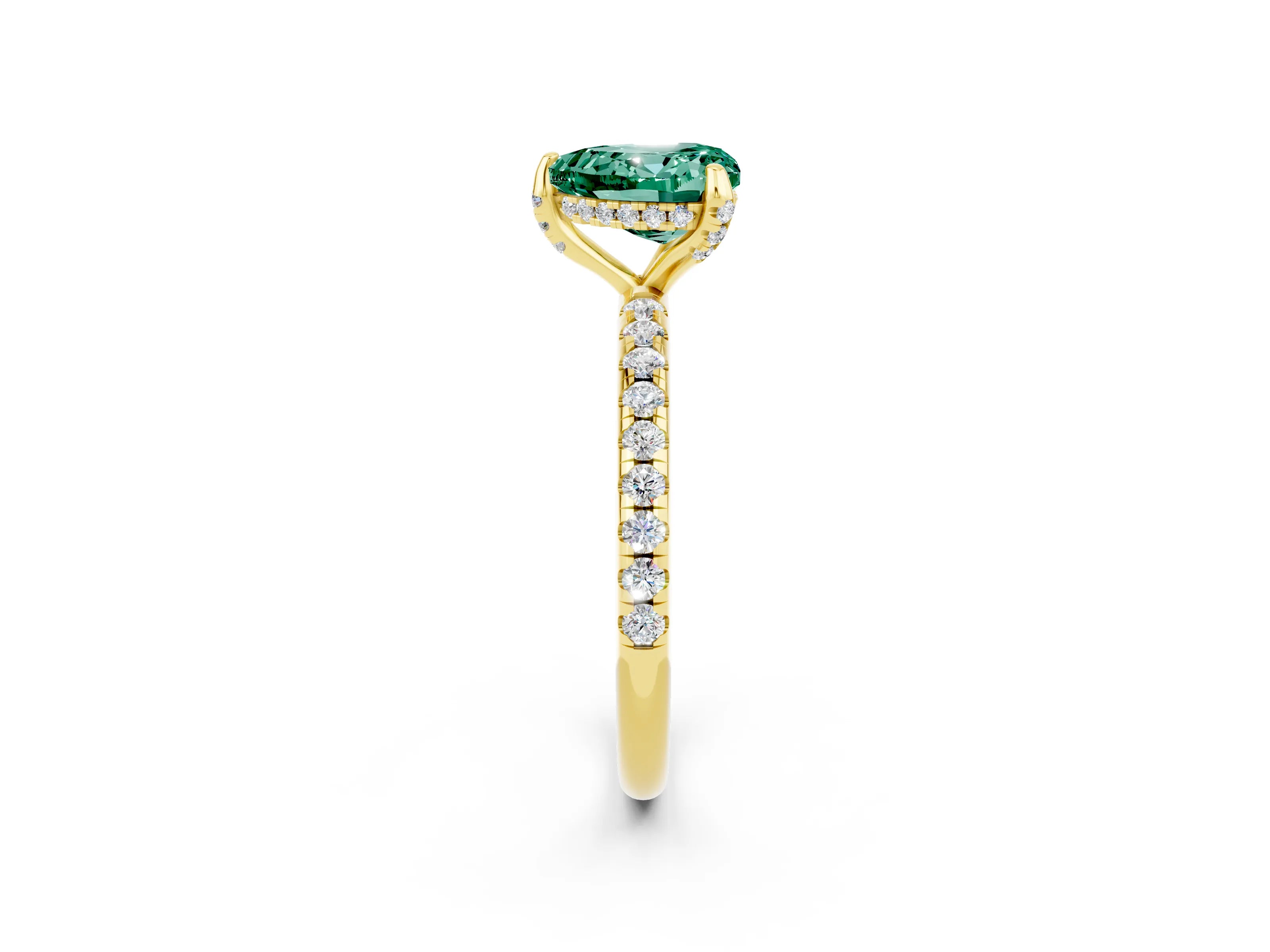 Yellow gold Heart Cut Diamond Solitaire Ring with Four-Prong Setting and Pavé Band_2