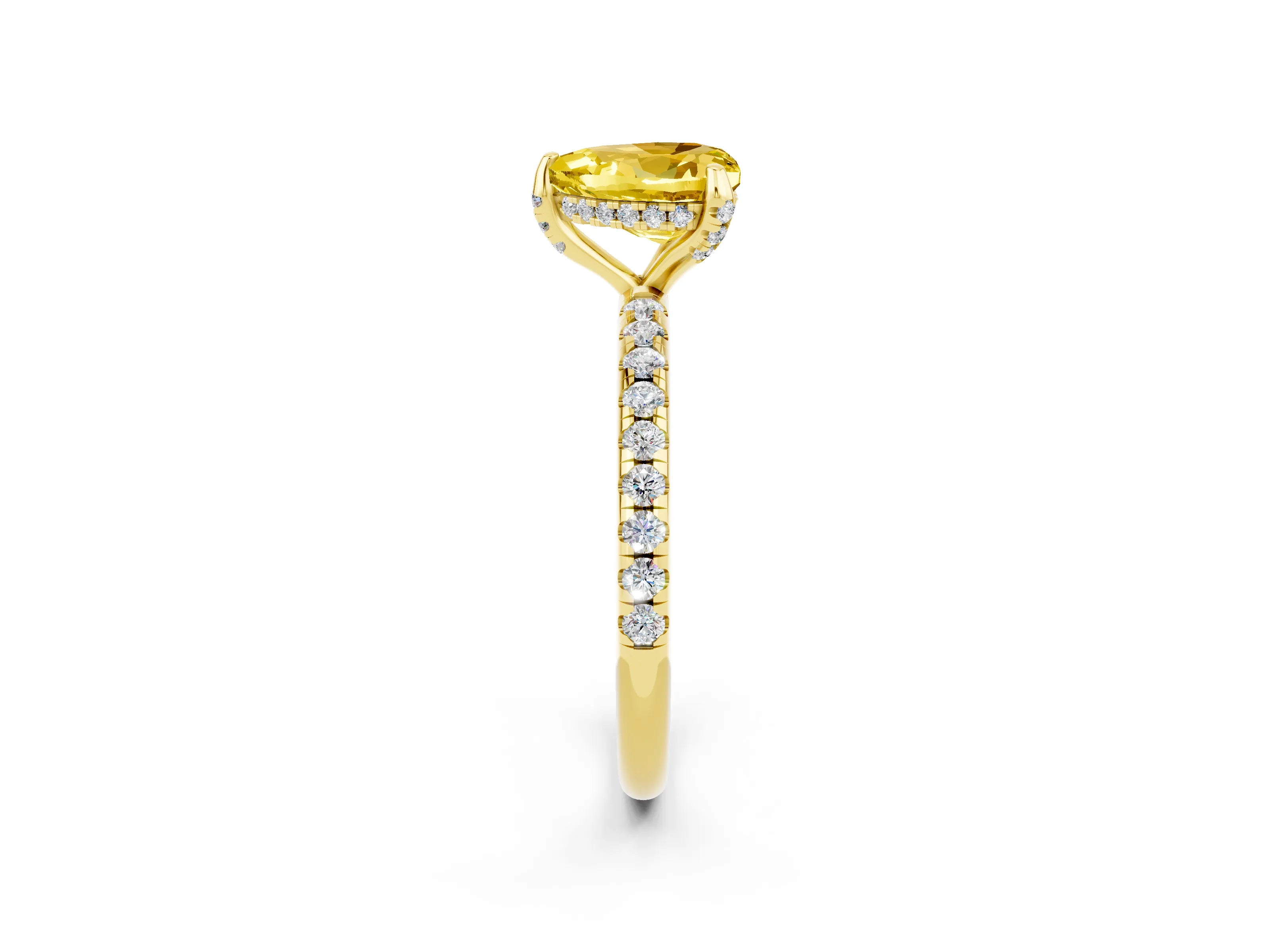 Yellow gold Heart Cut Diamond Solitaire Ring with Four-Prong Setting and Pavé Band_2