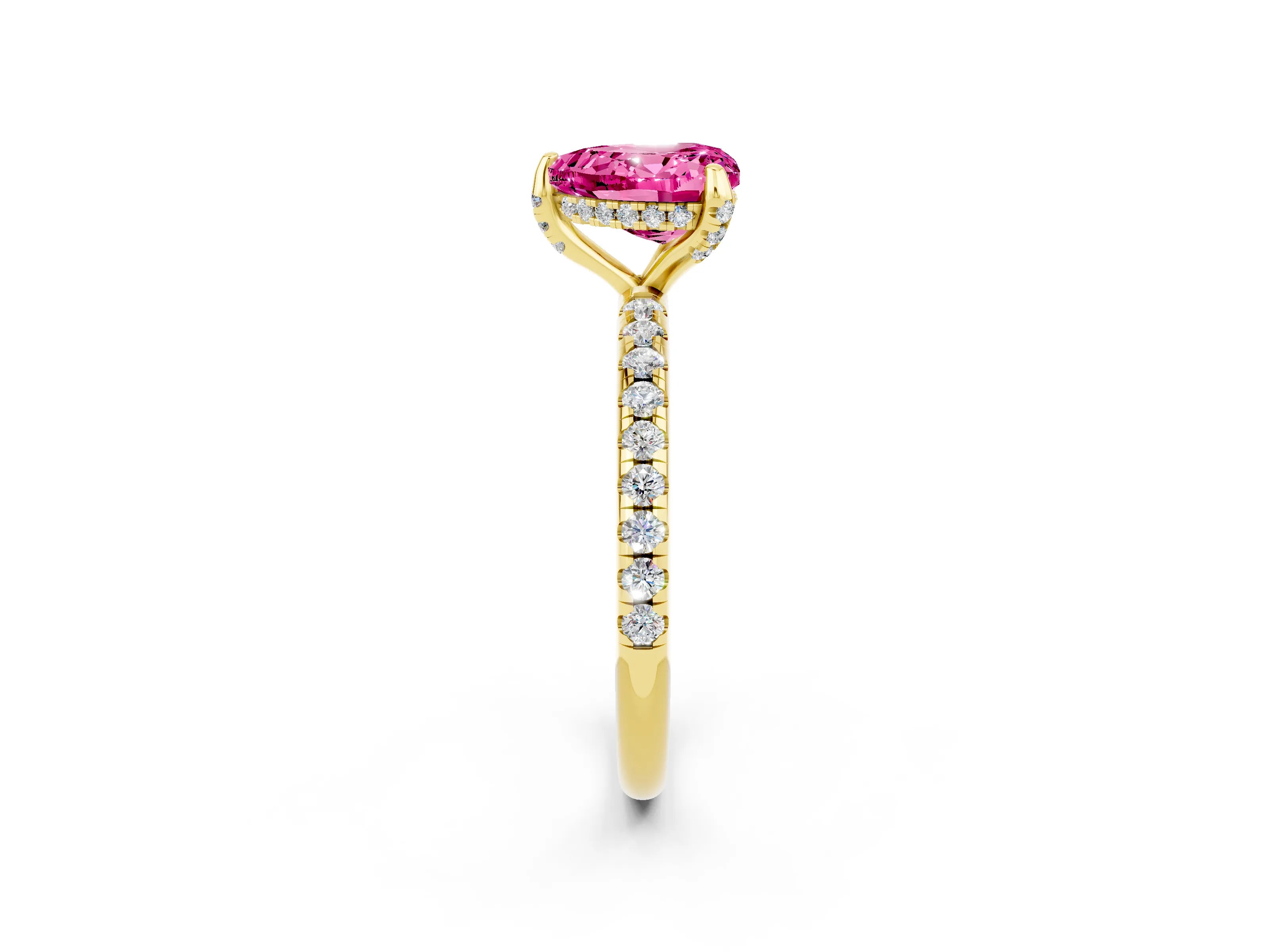 Yellow gold Heart Cut Diamond Solitaire Ring with Four-Prong Setting and Pavé Band_2