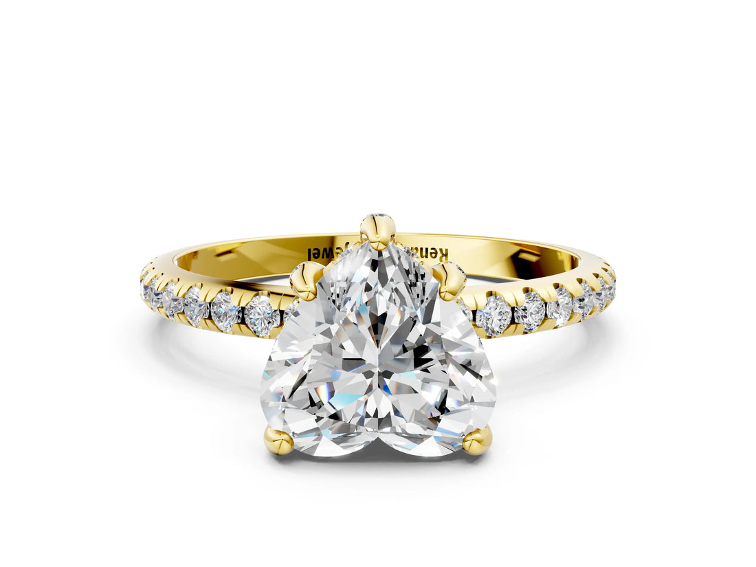 Yellow gold Heart Cut Diamond Solitaire Ring with Four-Prong Setting and Pavé Band_3