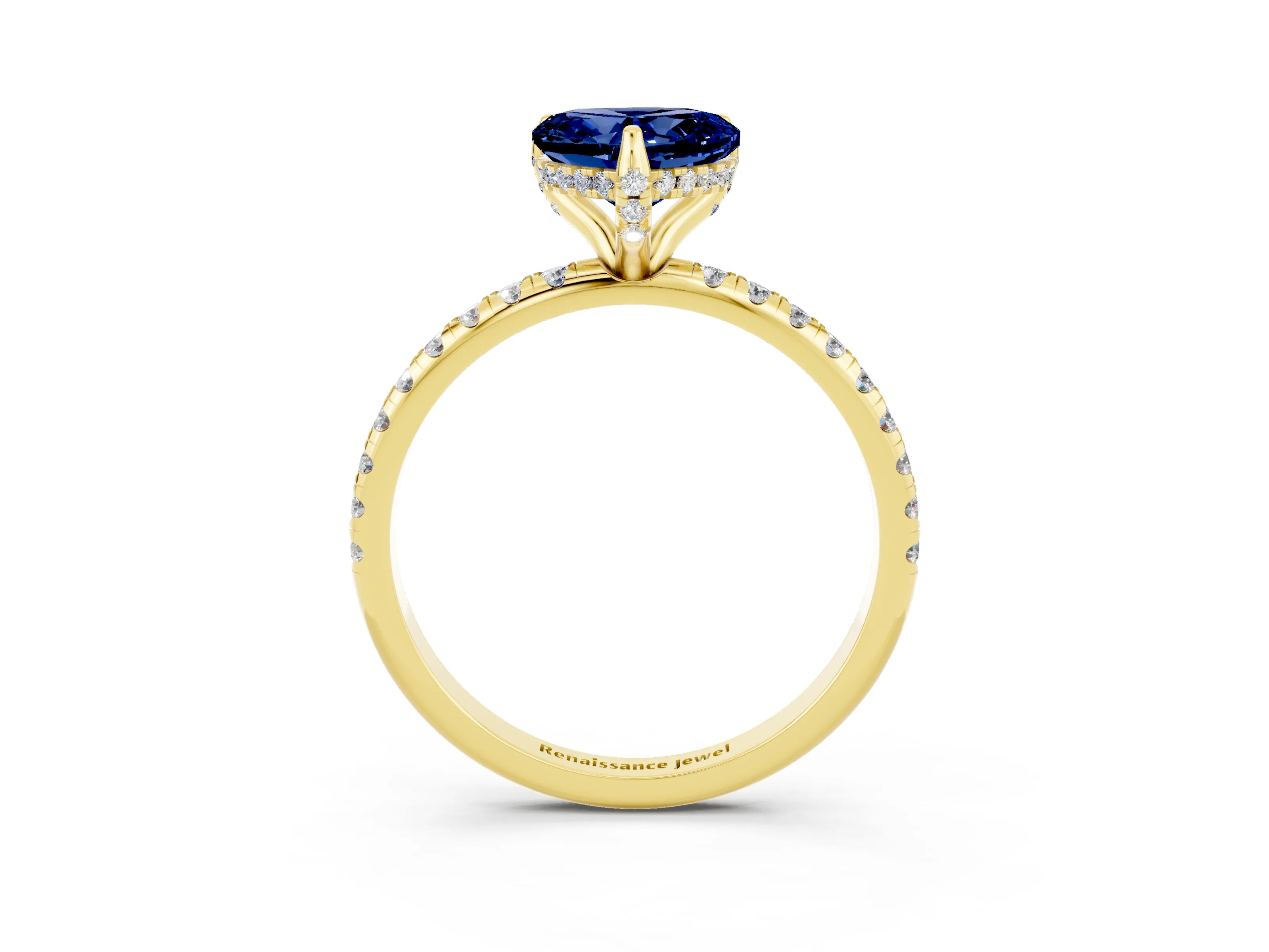 Yellow gold Heart Cut Diamond Solitaire Ring with Four-Prong Setting and Pavé Band_3